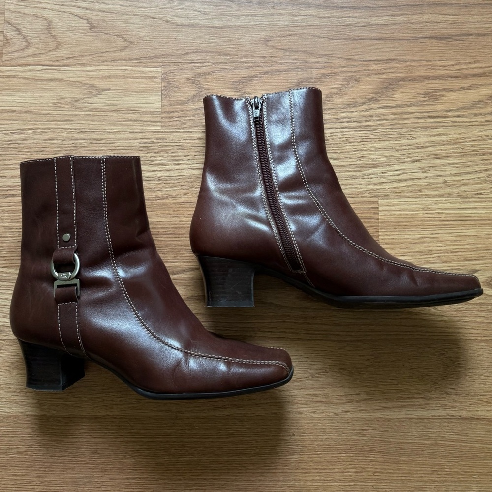 Anne Klein Leather Zip Boots Women's Brown Size 7
